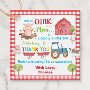 Farm Animals Barnyard Birthday Thank You Favour Tags