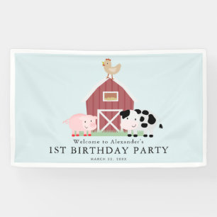 Farm Animals Barnyard Blue Boy Birthday Welcome Banner