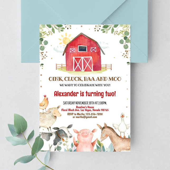 Farm Animals Barnyard Boy 1st Birthday Invitation (Creator Uploaded)