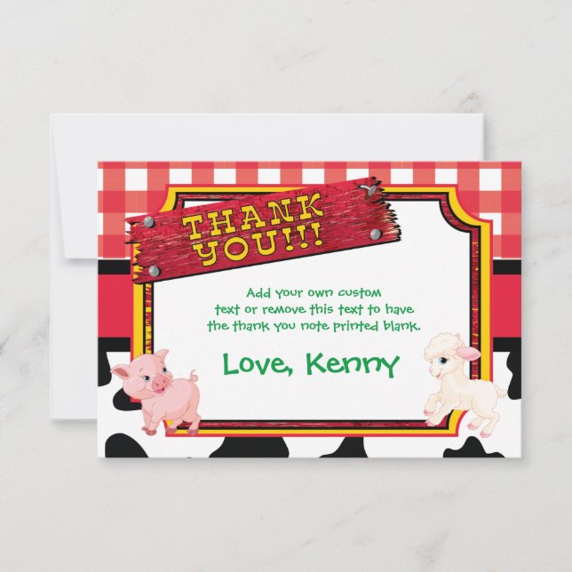 Farm Animals, Barnyard, Cute Thank You Cards (Front)
