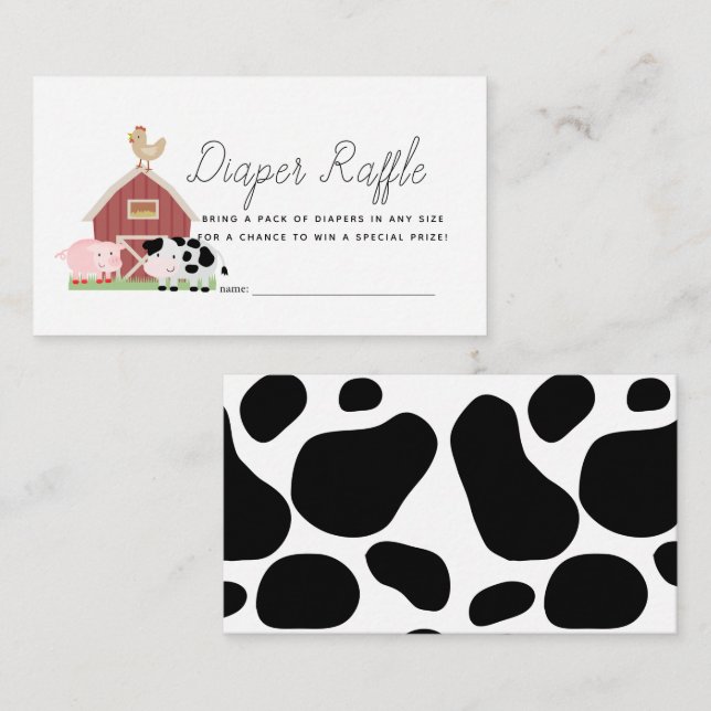 Farm Animals Barnyard Diaper Raffle Ticket Enclosure Card (Front/Back)