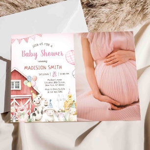 Farm Animals Barnyard Girl Baby Shower Photo Invitation