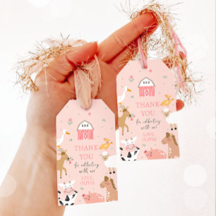 Farm Animals Barnyard Girl Pink Birthday Gift Tags