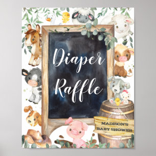Farm Animals Barnyard Greenery Diaper Raffle Sign