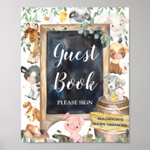 Farm Animals Barnyard Greenery Guestbook Sign 