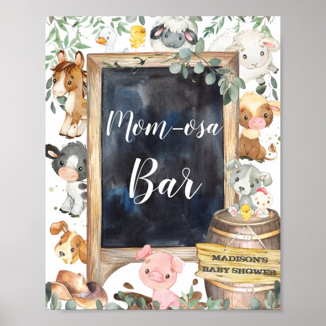 Farm Animals Barnyard Greenery Mum-osa Bar Sign (Front)