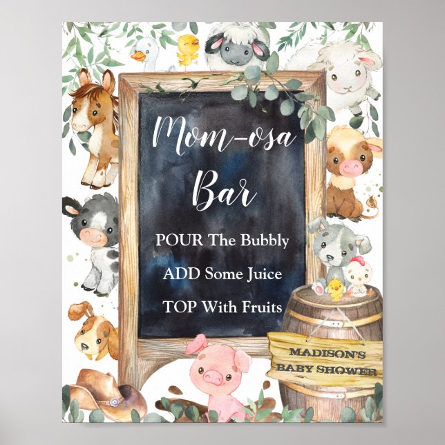 Farm Animals Barnyard Greenery Mum-osa Bar Sign (Front)