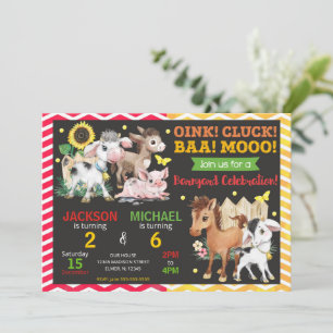 Farm Animals Barnyard Joint Birthday Party Invitation