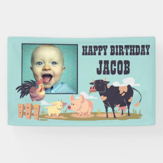 Farm Animals Barnyard Kids Birthday Photo Banner