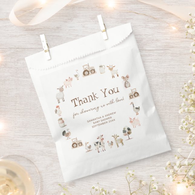 Farm Animals Barnyard Neutral Baby Shower Favour Bag (Clipped)