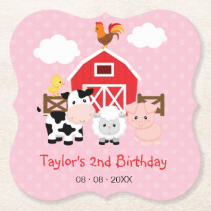 Farm Animals Barnyard Personalised Birthday Party Paper Coaster