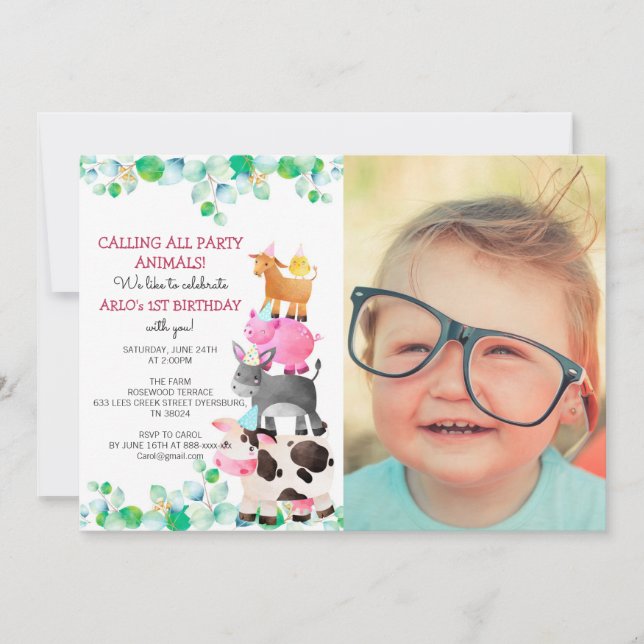 Farm Animals Barnyard Photo Birthday Invitation (Front)