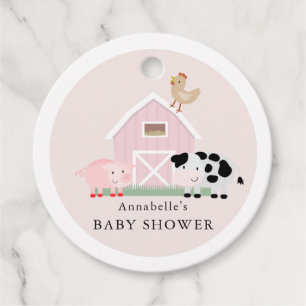 Farm Animals Barnyard Pink Baby Shower Thank You Favour Tags