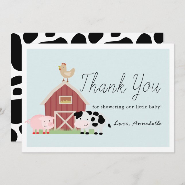 Farm Animals Barnyard Pink Baby Shower Thank You Invitation (Front/Back)