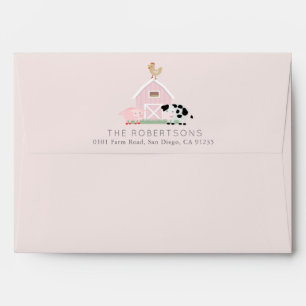 Farm Animals Barnyard Pink  Envelope