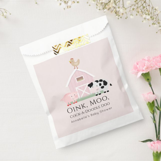 Farm Animals Barnyard Pink Girl Baby Shower Favour Bag (Sealed)