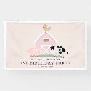Farm Animals Barnyard Pink Girl Birthday Welcome Banner