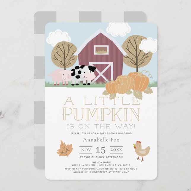 Farm Animals Barnyard Pumpkin Baby Shower Invitation (Front/Back)