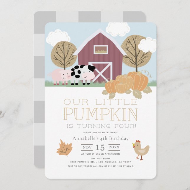 Farm Animals Barnyard Pumpkin Patch Birthday Photo Invitation (Front/Back)