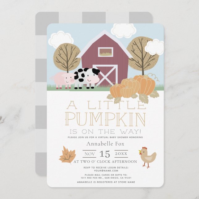 Farm Animals Barnyard Pumpkin Virtual Baby Shower Invitation (Front/Back)
