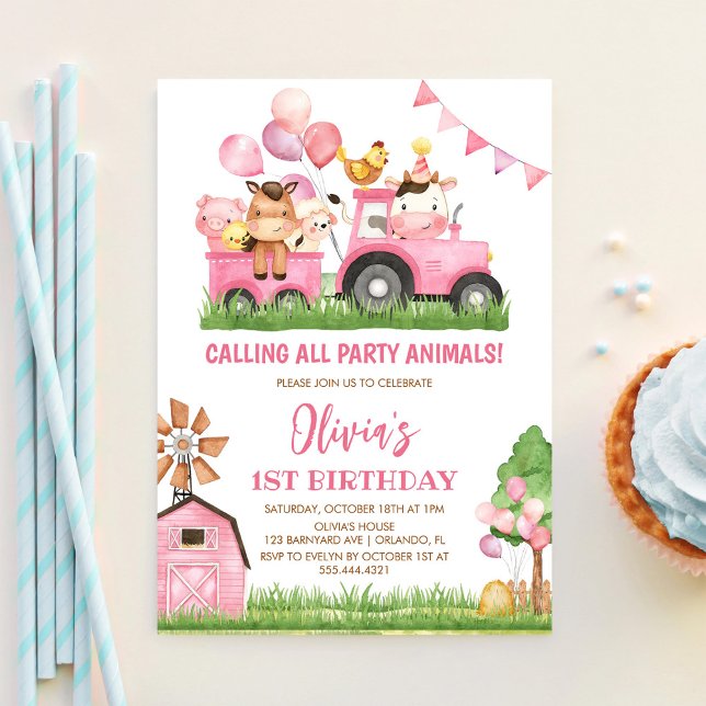 Farm Animals, Barnyard, Ranch Girls 1st Birthday Invitation (Creator Uploaded)