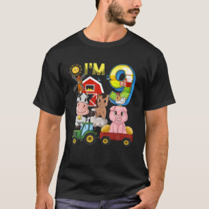 Farm Animals Barnyard Tractor 9Th Birthday I'm 9 Y T-Shirt