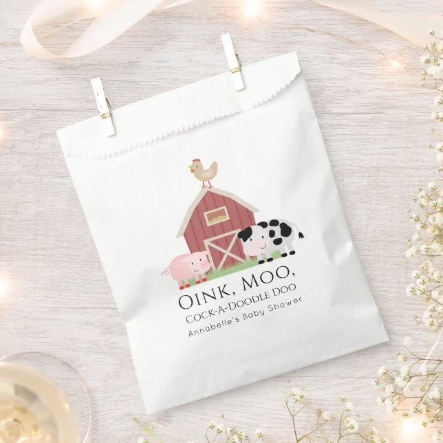 Farm Animals Barnyard White Baby Shower Favour Bag (Clipped)