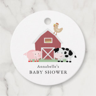 Farm Animals Barnyard White Baby Shower Thank You Favour Tags