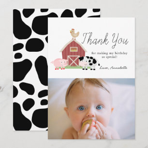 Farm Animals Barnyard White Birthday Thank You Invitation