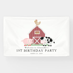 Farm Animals Barnyard White Birthday Welcome Banner