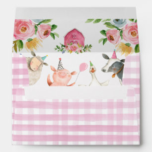 Farm Animals Barnyard Zoo Party Girl Pink Birthday Envelope