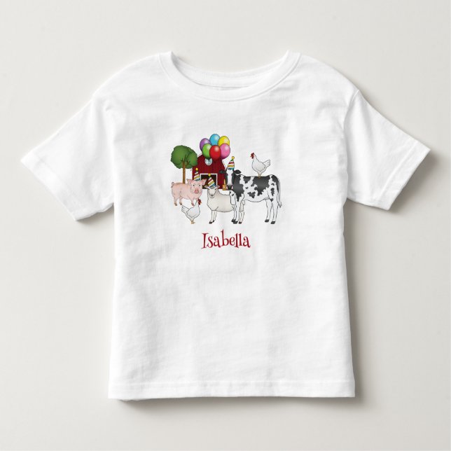 Farm Animals Birthday Balloons And Hats Kid's Name Toddler T-Shirt (Front)