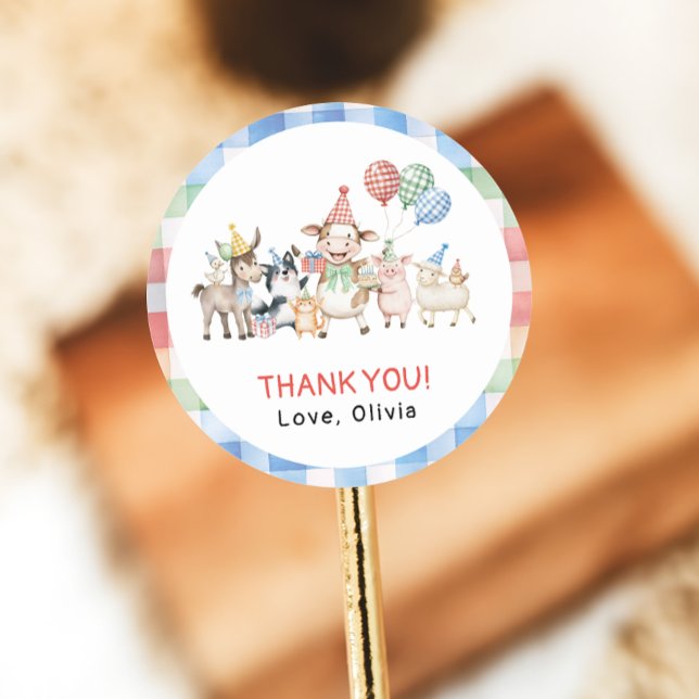 Farm Animals Birthday Barnyard Birthday Party Classic Round Sticker (Creator Uploaded)