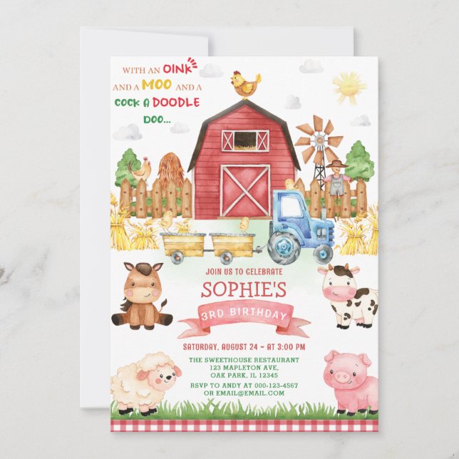 Farm Animals Birthday Invitation (Front)