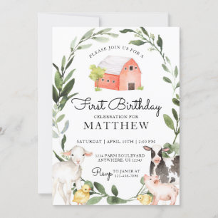 Farm Animals Birthday Invitation for a Boy