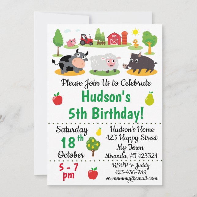 Farm Animals Birthday Invitations (Front)