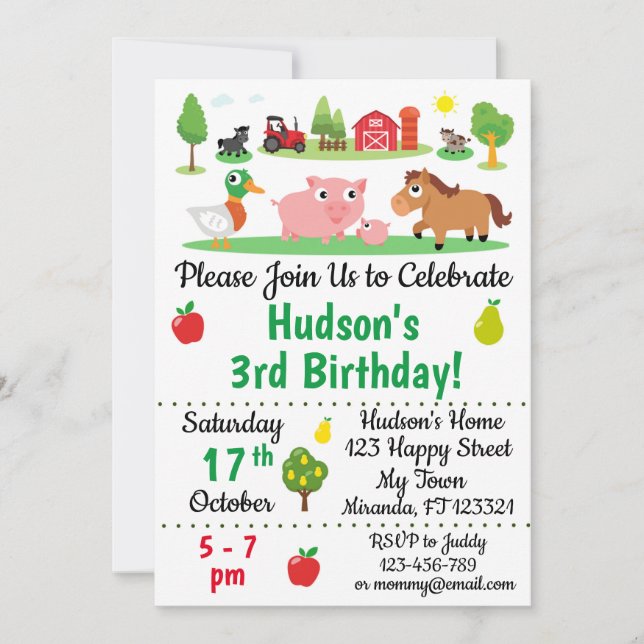Farm Animals Birthday Invitations (Front)