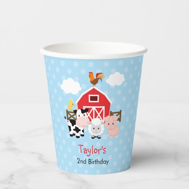 Farm Animals Birthday Party Boys Paper Cups (Front)