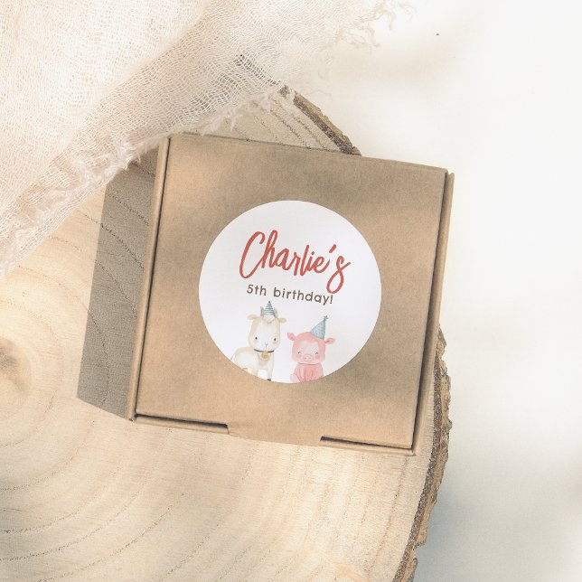 Farm Animals Birthday Party Classic Round Sticker (Creator Uploaded)