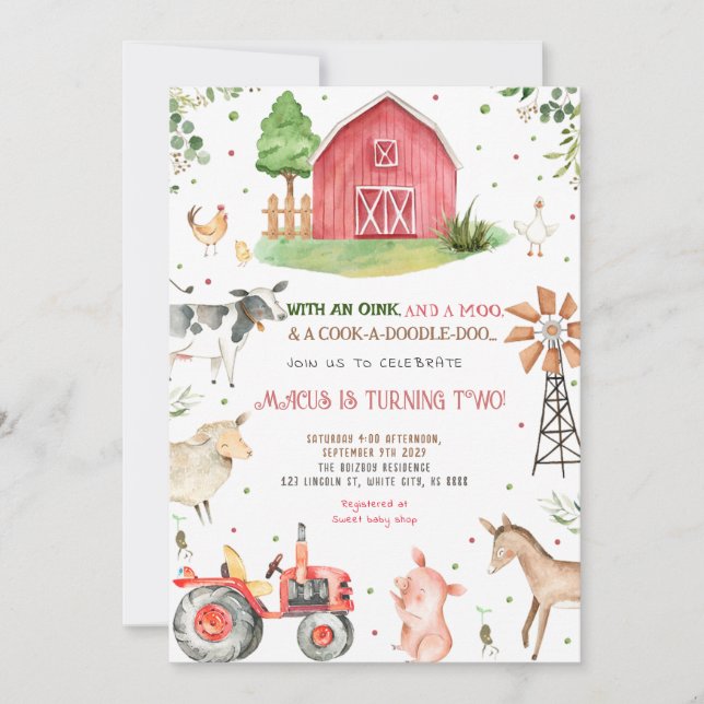 Farm Animals Birthday Party Invitation (Front)