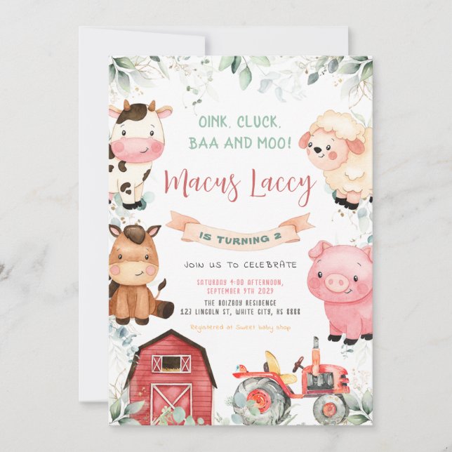 Farm Animals Birthday Party Invitation (Front)