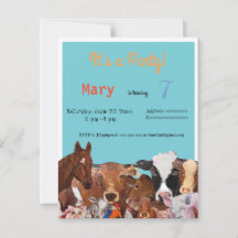 Farm animals, birthday party invitation