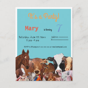 Farm animals, birthday party invitation