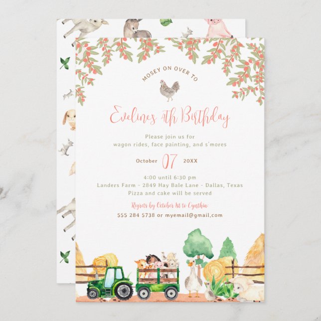 Farm Animals Birthday Party Invitation (Front/Back)
