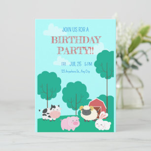 Farm Animals Birthday Party, Modern Farm Animals  Invitation