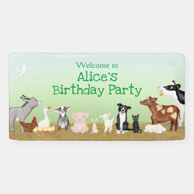 Farm animals birthday party vinyl welcome banner (Horizontal)
