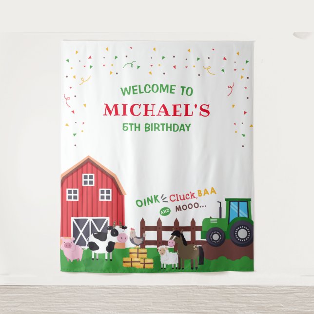 Farm animals birthday photobooth backdrop banner tapestry (Front)