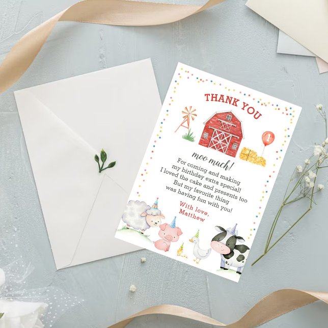 Farm Animals Birthday Thank You Card (Creator Uploaded)