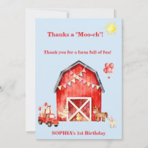 Farm Animals Birthday Thank You Card Editable