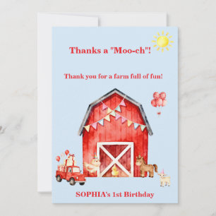 Farm Animals Birthday Thank You Card Editable